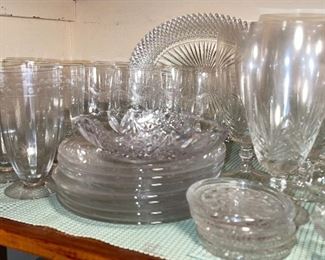 Fostoria Carousel Goblets and Plates,  Wedgewood Crystal Goblets