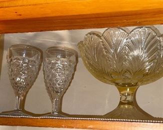 EAPG Palms Pedestal Bowl, Wine Goblets Fostoria 
