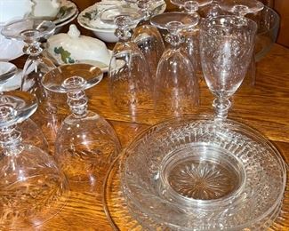 Fostoria Holly Water Goblets and Dessert Plates