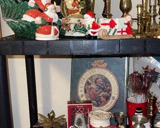 Holiday Colletibles, Santa Claus, Brass Poinsettia Candle Holders, Spode Christmas Tree , Pewter Candle Holders