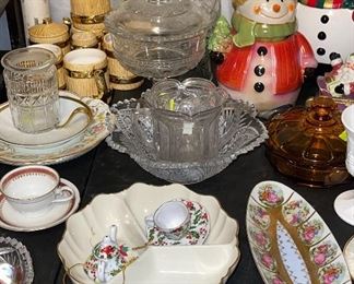 EAPG Covered Dish, Spooners, Lenox Divided Bowl, Snowman Cookie Jars