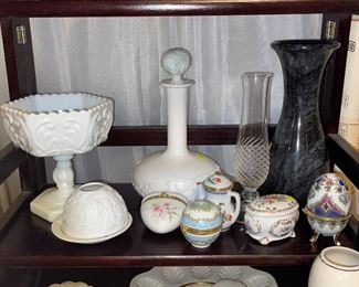 Milk Glass, Trinket Dishes, Stone Vase