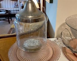 Biscuit Jar Glass and Silverplate, Miss America Plate Pink
