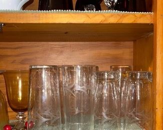 Fostoria Holly Drink Glasses, Glass Candy Thermometers