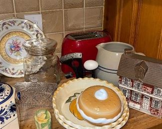 Pie Plates, Red Toaster, House Cookie Jar, Wheel Cut Biscuit Jar, Press Glass Butter Dish