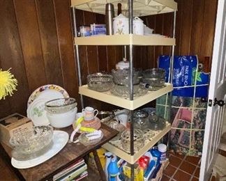 Garden Bench New In Box, Cleaning Supplies, Paper towels, Baggies, Shelf