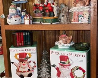 Fitz and Floyd Tea Pots, Glass Christmas Trees, Santa Musical, Coaster Sets