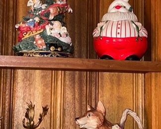 Fox Pitcher Fitz and Floyd, Reindeer Fitz and Floyd, Firz and Floyd Christmas Cookie Jars