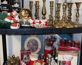 Brass and Pewter Candle Stick Holders, Fitz Floyd Tumbling Snowmen