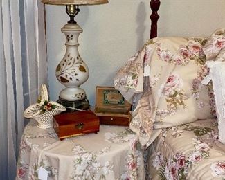 Satin Glass Lamp, Wooden Jewelry Boxes