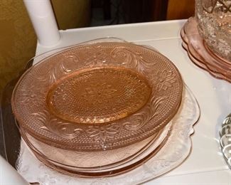 Pink Sandwich Glass, Pink Depression Glass Plates 