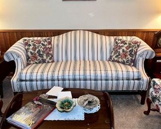 Ethan Allen Camel Back Couch, Drop Side Coffee Table