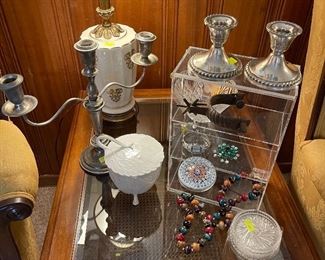 Cabbage Dish by Spode, Sterling Silver Candle Holders, Millefiori  Paperweight, Crystal Coasters, Hollywood Regency Lamps