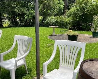 Plastic Chairs, Garbage Cans