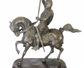 ASC0036: Italian bronze equestrian sculpture of Emanuele Filiberto, Duke of Savoy, by Baron Carlo Marochetti. (13.5”Wx19.5”Hx6.5”D) 