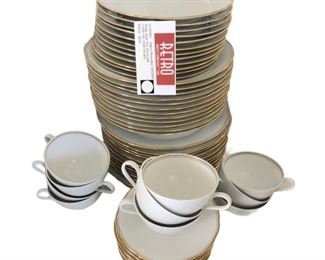 CCS0094:  56pcs Bareuther DIADEM White Gold Trim China Set (12Dinner PLates, 12 Soup Bowls, 12 Salad Plates,10 Cups & Saucers) 