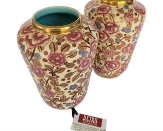 CCS0080: Pair 11” Vases Hand Painted  BOCH Frères  La Louvière Belgium  1940s.   F(orm) 1444  D(ecor) 2940. Excellent Condition. 