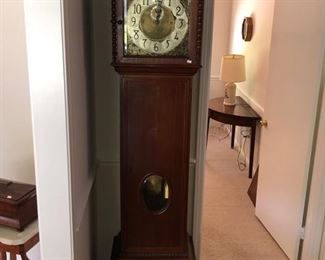 English late victorian mahogany tall case clock with Westminster chimes C.1910