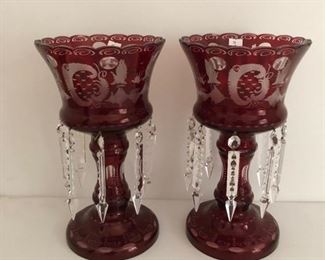 Pair of Bohemian ruby glass lusters