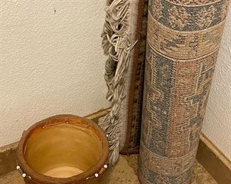 Clay pot / planter, Native rug