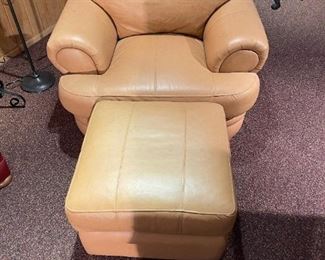 Butterscotch Leather Chair with Matching Ottoman