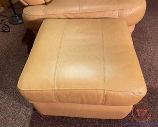 Butterscotch Leather Chair with Matching Ottoman