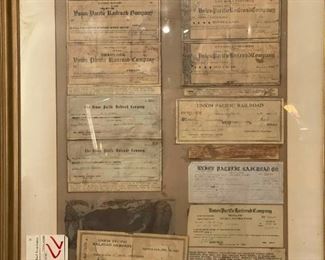 Framed UNION PACIFIC Payroll Vouchers From 1920's and 1930's