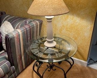 Wrought Iron Side Table with Clock Face
