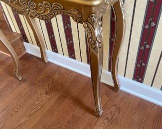 Gold Toned Hallway Table with Marble Inlay / Insert