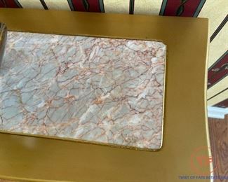 Gold Toned Hallway Table with Marble Inlay / Insert