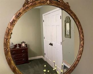 Hollywood Regency Gold Gilt Round Mirror