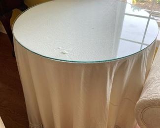 Fabric Draped Glass Topped Table
