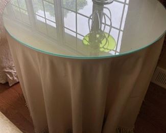 Fabric Draped Glass Topped Table