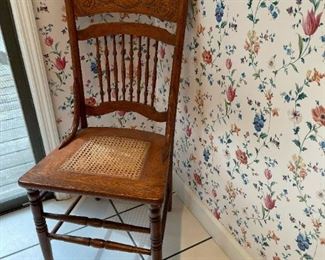 Antique Wood Chair with Cane Seat