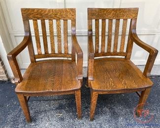 Tiger Oak Mission Style Arm Chairs