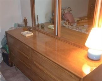 MCM DRESSER WITH DOUBLE MIRROR - HAS 1 MATCHING NIGHTSTAND