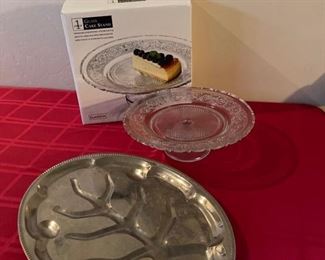 Glass Cake Stand and Silver Plated Platter