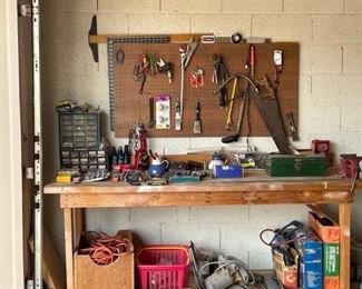Wooden Heavy Duty Work BenchAssorted Tools