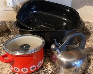 Roasting Pan Tea Pot Vintage Orange Pot