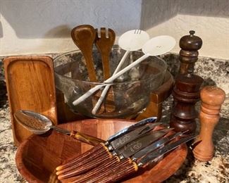 Wooden Glass Salad Bowl with Misc