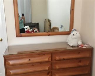 Mid Century hand burnished pine dresser with mirror-Franklin Shockey Co. 