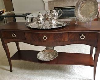 Stanley Beau Nouveau sofa table. Beautiful silver plate coffee/tea service