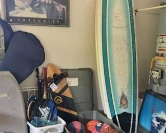Sports! Surfboards, boogie boards, skate board. 