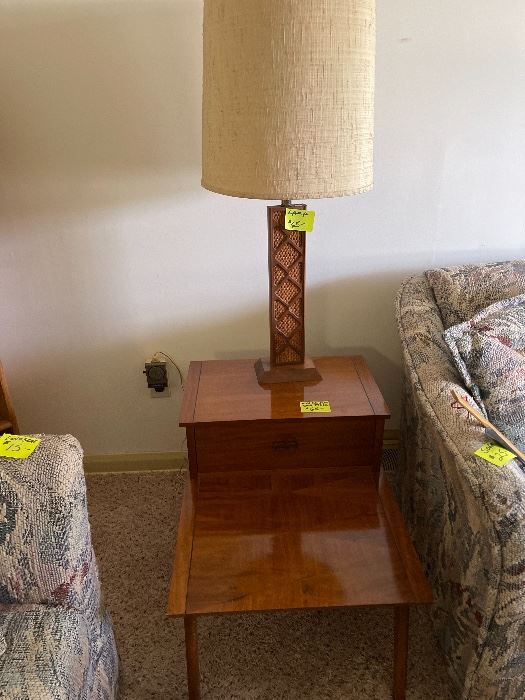 Mid century end tables and lamp