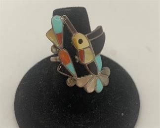 size 7.25 turquoise hummingbird mosaic ring  $20