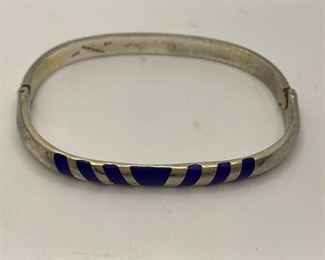 Hinged Mexico Sterling Bangle with inset Blue Lapis2.5” by 2” $30 