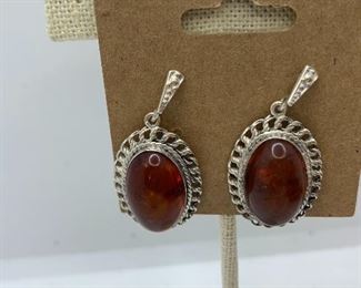 1.5” L Sterling and amber earrings pierced post $25