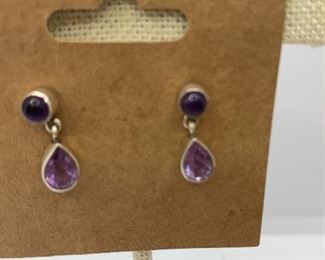 5/8” L petite amethyst sterling pierced earrings $20