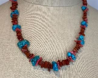 24” coral and turquoise necklace $25