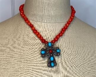 16” necklace with heavy 2” cross signed SA $225